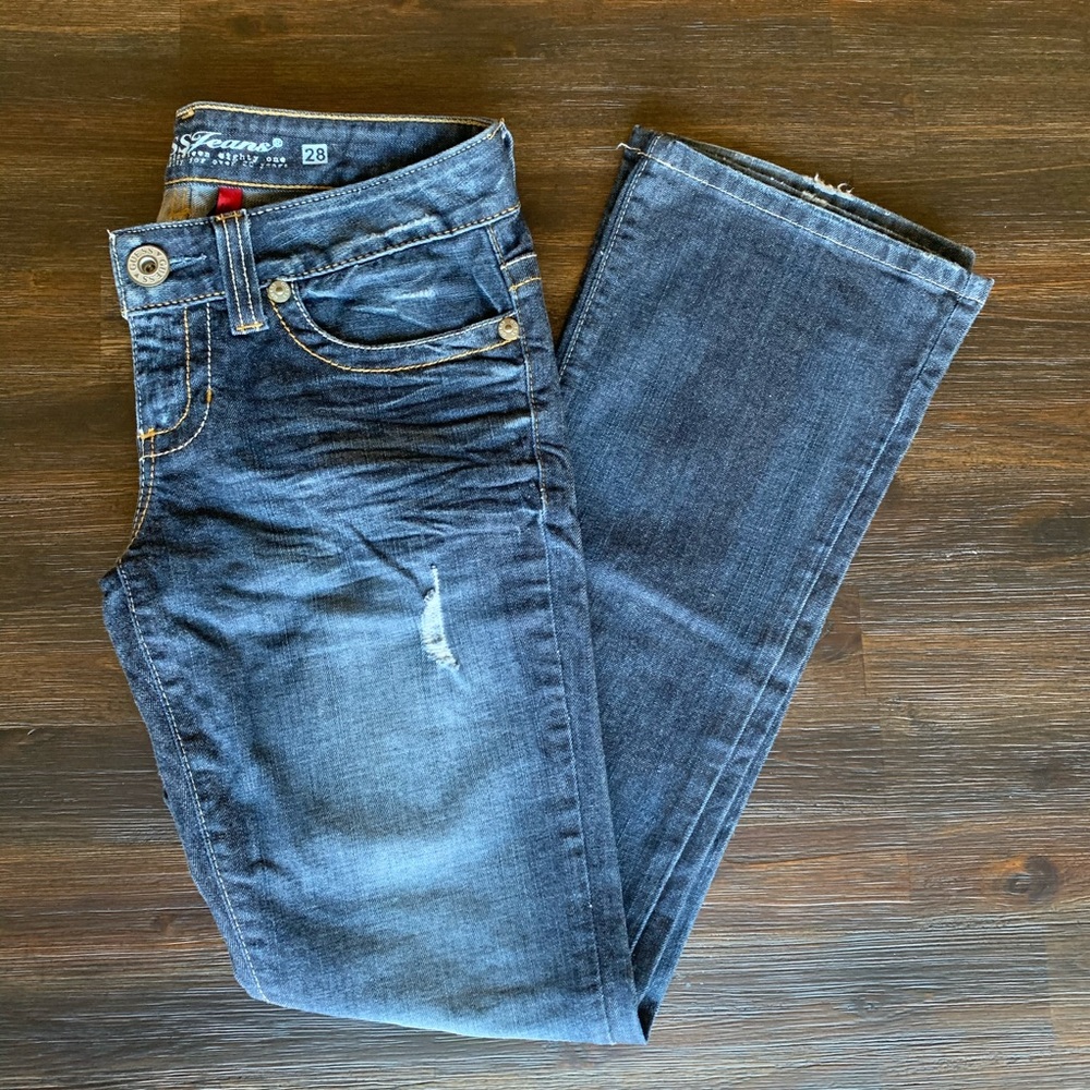 Guess Daredevil Boot Cut Distressed Jeans 28